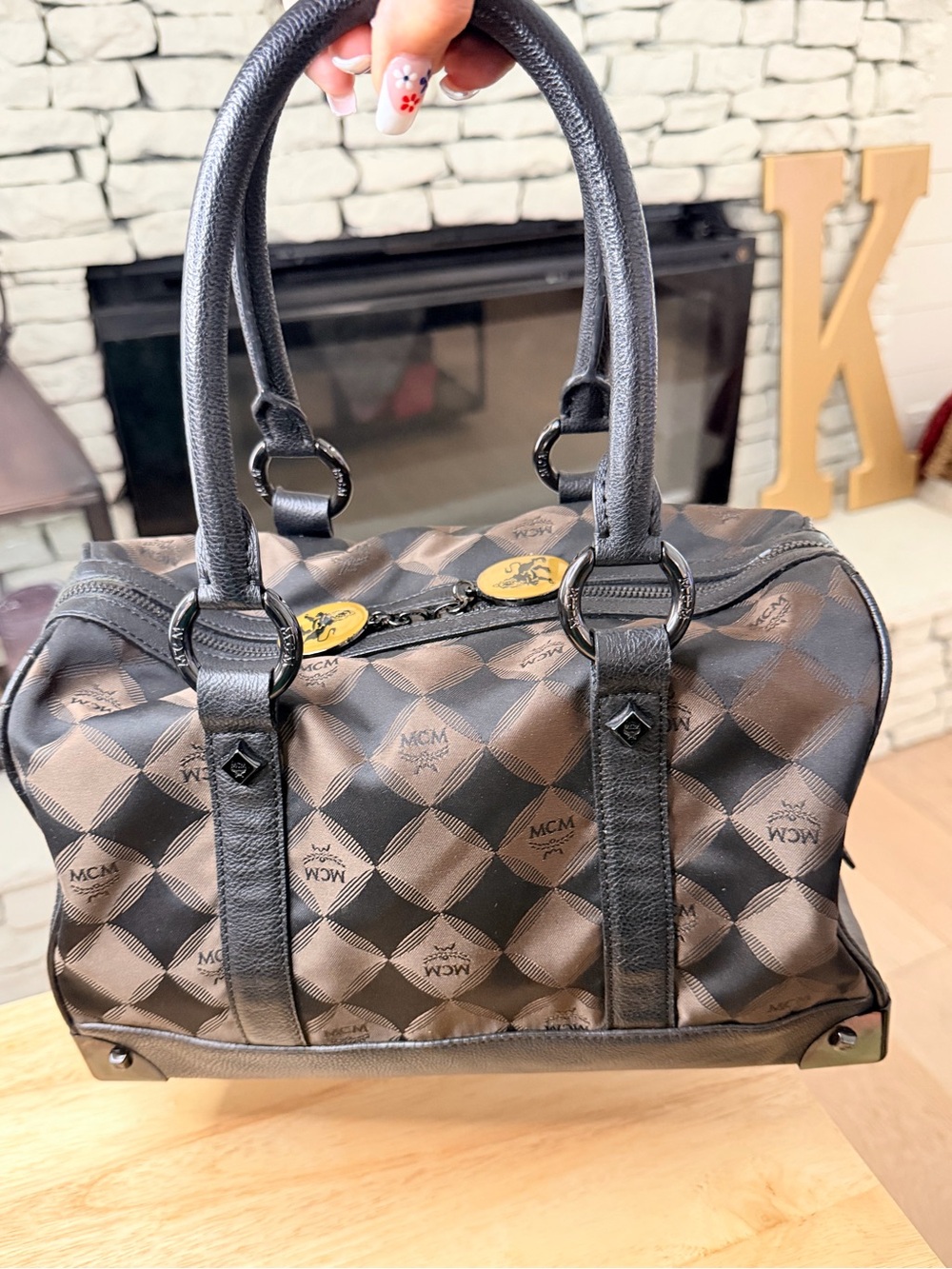 RARE MCM Brown & Black Checkered Monogram Satchel